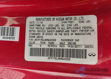 2019 Infiniti Q60 3.0T Red Sport 400 from USA, damaged, VIN JN1FV7EL9KM440269